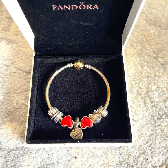 Pandora Moments Charm Bracelet ❤️ Red Heart Love Theme, Silver & Gold Mix - Picture 3 of 7